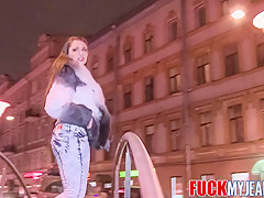 Brunette In Jeans Picked Up And Hard Fuck In Pussy And Ass
