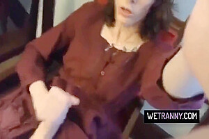 Brunette Tgirl Strokes Her Cock 8 Min