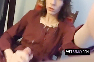 Brunette Tgirl Strokes Her Cock 8 Min