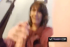 Brunette Tgirl Strokes Her Cock 8 Min