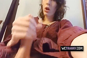 Brunette Tgirl Strokes Her Cock 8 Min