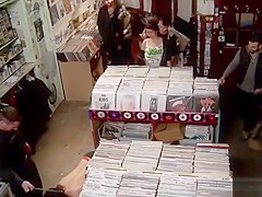 Brunette anal fucked in records shop