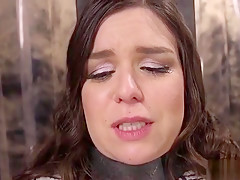 Brunette pussy lips tormented in device