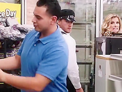 Busty Milf bangs dude in grocery store