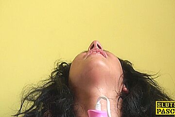 Busty british skank toying her clit