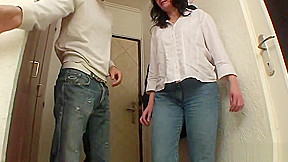 Busty brunette granny fucks on the floor