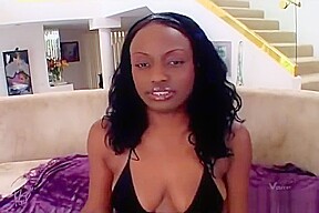Busty ebony sucking 2 cocks all at once