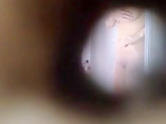 Busty flat mate getting out of the shower