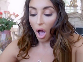 Busty hottie Christiana Cinn worshiping stepsons big cock