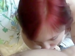 Busty redhead gf deepthroat blowjob