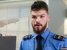 Busty shemale flight attendant barebacked by customs officer