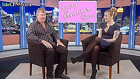 CFNM femdom TV host babe sucks and wanks guests cock