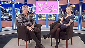 CFNM femdom TV host babe sucks and wanks guests cock