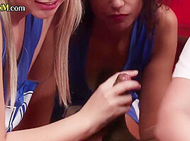 CFNM locker room IR cheerleaders suck and jerk black dude