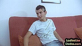 CFNM 3some strapon pegging of guy asshole by femdom babes