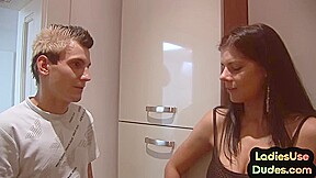 CFNM 3some strapon pegging of guy asshole by femdom babes