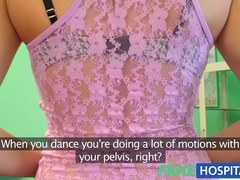Captivating youthful pole dancer with sexy body swallows the doctors medicine