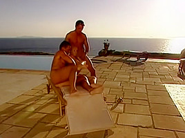 Carla Has Threesome Sex with a Couple of Guys out by the Pool