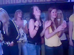 Cfnm girls getting undressed by strippers in an orgy party