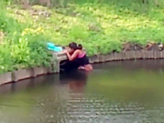Chubby Brazilian chick takes a quick swim in the local river