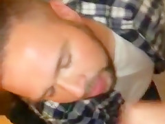 Chubby guy sucks straight cock