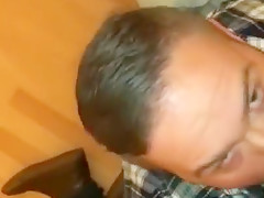 Chubby guy sucks straight cock