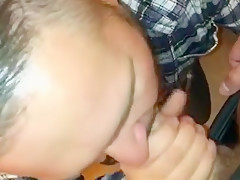 Chubby guy sucks straight cock