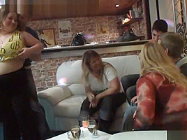 Chubby party girl gets naked and gives head