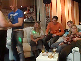 Chubby party girl gets naked and gives head