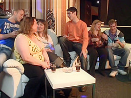 Chubby party girl gets naked and gives head