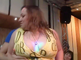 Chubby party girl gets naked and gives head