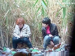 Chubby redhead and brunette chicks spied pissing