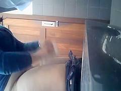 Chubby shaved pussy peeing