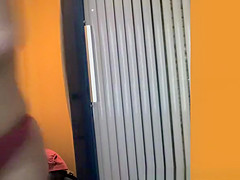 Chubby woman before and after tanning