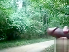Chubby woman is mesmerized by his large cock in public