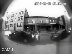 Chubby woman urinates on the public street