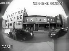 Chubby woman urinates on the public street