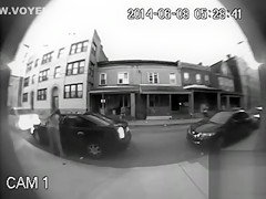 Chubby woman urinates on the public street