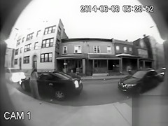 Chubby woman urinates on the public street