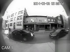 Chubby woman urinates on the public street