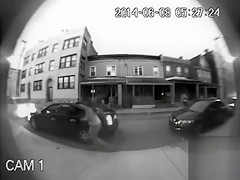 Chubby woman urinates on the public street