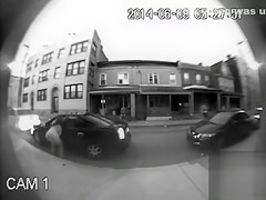 Chubby woman urinates on the public street