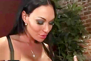 Classy brunette shemale doing bondaged guy