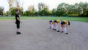 Coach gets lucky with 3 college teens 18+ after the workout