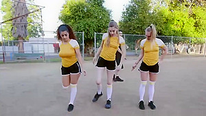 Coach gets lucky with 3 college teens 18+ after the workout