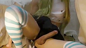 Crossdress riding dildo and cumming 5 times