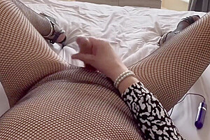 Crossdresser Tvrose Black Fishnet Bodystocking Edging Orgasm And Vibrating Anal Plug