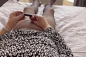 Crossdresser Tvrose Black Fishnet Bodystocking Edging Orgasm And Vibrating Anal Plug