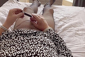 Crossdresser Tvrose Black Fishnet Bodystocking Edging Orgasm And Vibrating Anal Plug