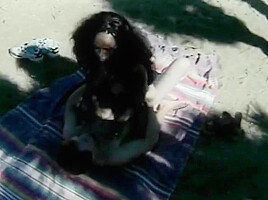 Curly Haired Ebony Slut Sucks Juicy White Dick Before Being Banged In The Desert